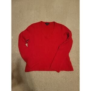 Lands End Cashmere Red Sweater Women's 6 Petite V Neck